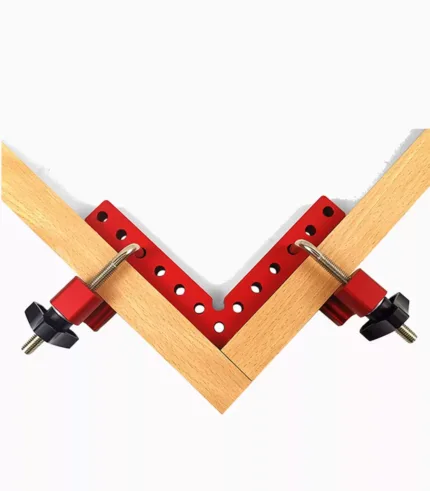 A picture of the Tydeey woodworking precision clamping square being used to clamp a large panel project, showing how it helps to ensure accurate and stable positioning.