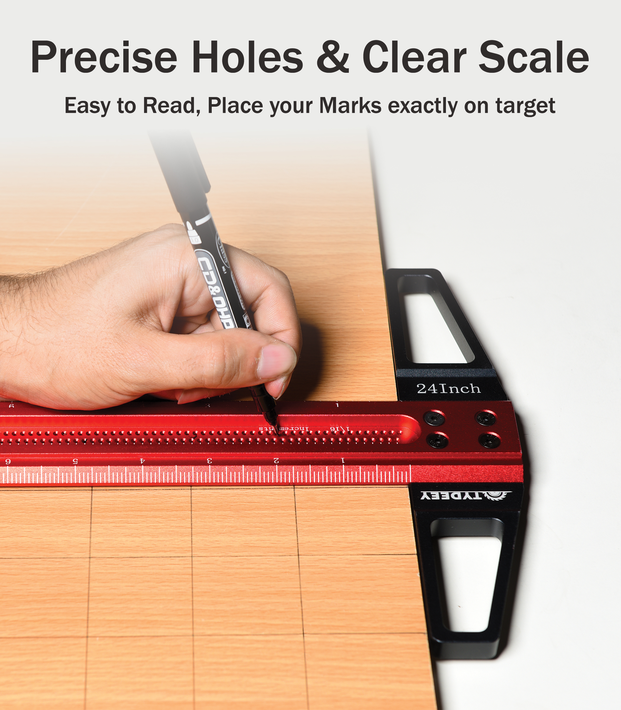Tydeey 39 in Precision Ruler Square T-shaped Woodworking Scriber Measuring Tool , Aluminum Alloy Architect Ruler